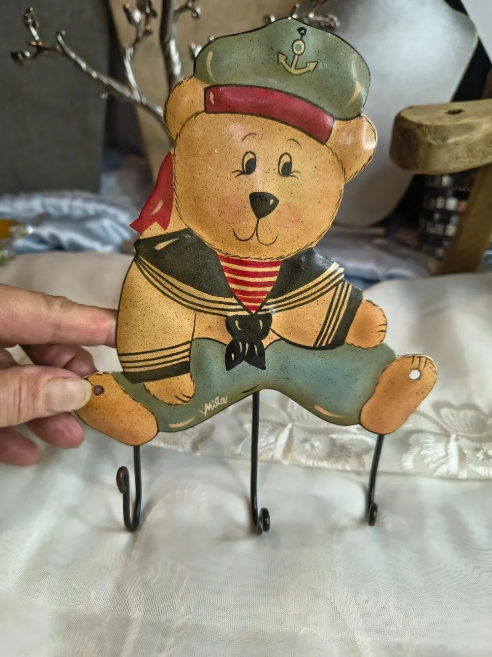 Metal Sailor Bear 3 Hook Wall Decor